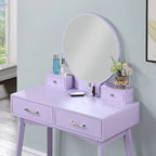 Purple/Gold/Pink/White Modern Vanity Table with Mirror & Stool, 1-Person