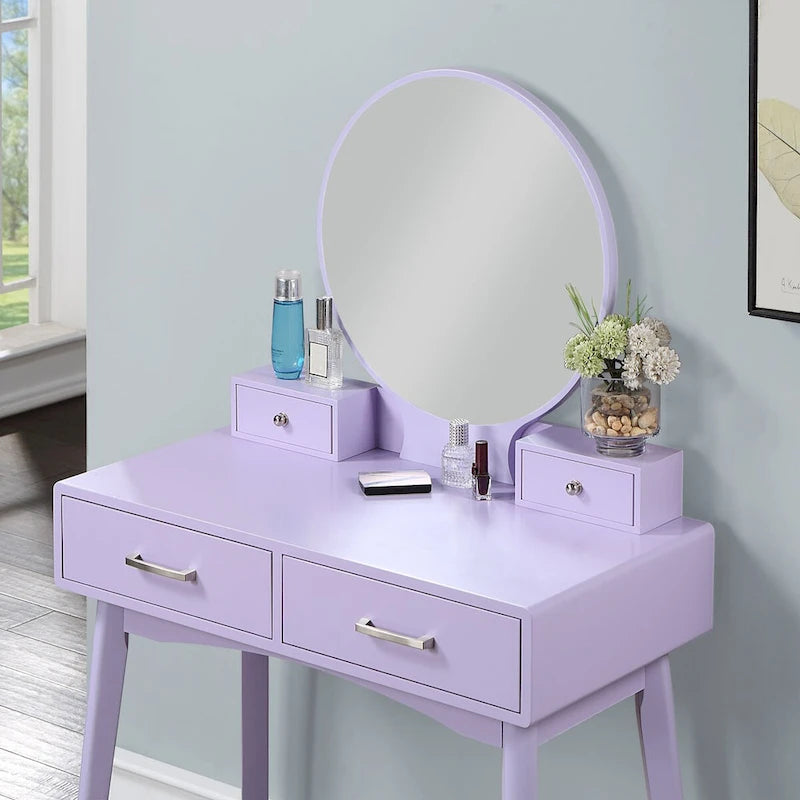 Purple/Gold/Pink/White Modern Vanity Table with Mirror & Stool, 1-Person