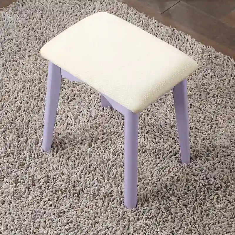 Purple/Gold/Pink/White Modern Vanity Table with Mirror & Stool, 1-Person