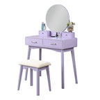 Purple/Gold/Pink/White Modern Vanity Table with Mirror & Stool, 1-Person