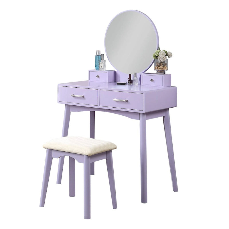 Purple/Gold/Pink/White Modern Vanity Table with Mirror & Stool, 1-Person