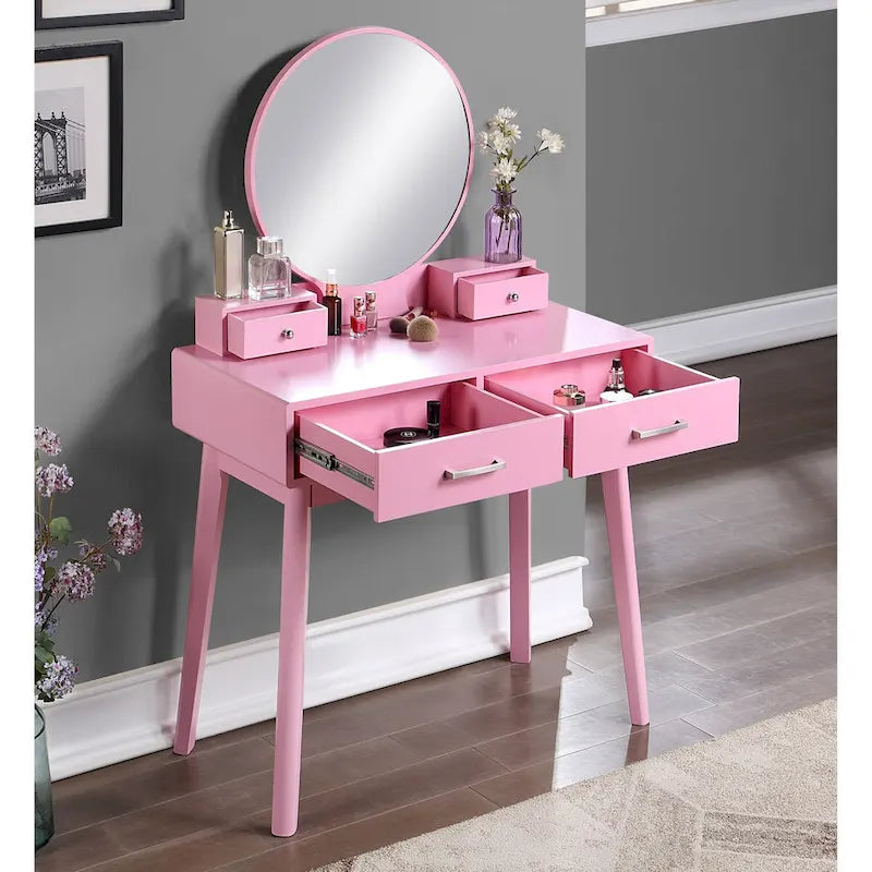 Purple/Gold/Pink/White Modern Vanity Table with Mirror & Stool, 1-Person