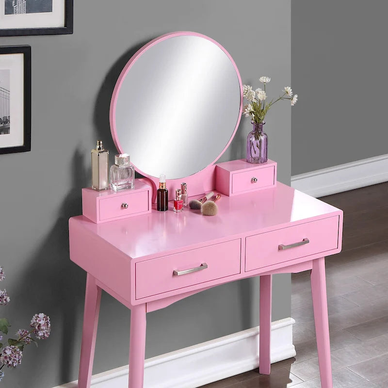 Purple/Gold/Pink/White Modern Vanity Table with Mirror & Stool, 1-Person