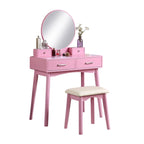 Purple/Gold/Pink/White Modern Vanity Table with Mirror & Stool, 1-Person