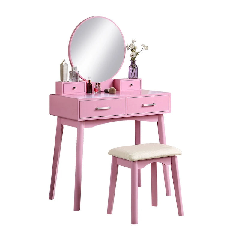 Purple/Gold/Pink/White Modern Vanity Table with Mirror & Stool, 1-Person